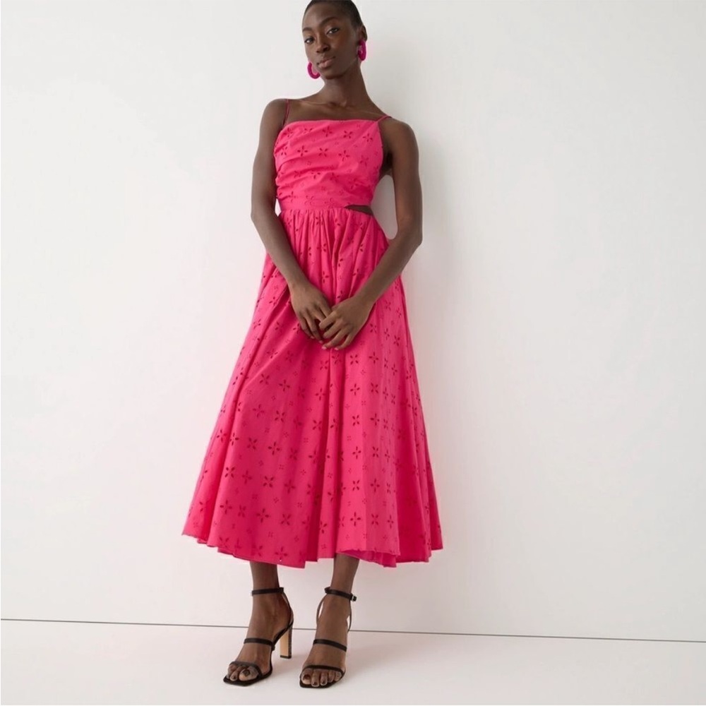 J.Crew Collection side-cutout midi pink dress in eyelet dress
